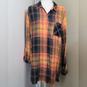 Cato Womens Roll tab sleeves Button down front Tunic Blouse Size XL